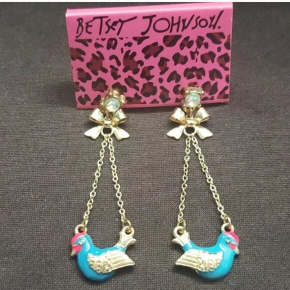 Betsey Johnson Blue Bird Dangle Earrings VINTAGE - Picture 1 of 5